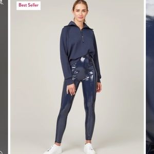 New w tags spanx faux patent leather leggings blue navy small S